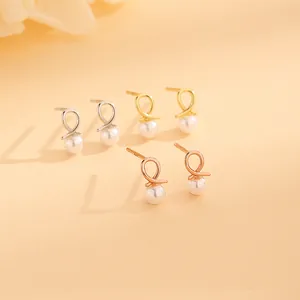 Elegant S925 sterling silver pearl stud earrings in silver, gold, and rose gold finishes