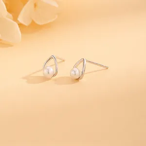 S925 sterling silver hollow teardrop stud earrings with elegant white pearls for women