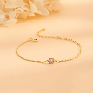 Französisches Vintage-Armband aus S925 Silber mit einem rosa quadratischen Zirkon