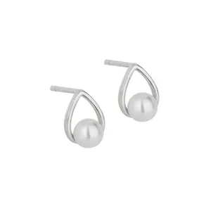 Elegant S925 sterling silver hollow teardrop stud earrings with white pearls
