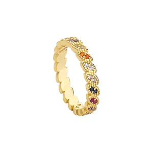 Rainbow marquise zirconia stackable ring in gold-plated S925 sterling silver band