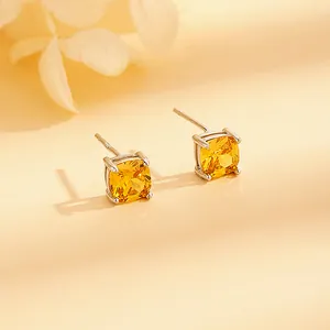 Geometric Square 925 Sterling Silver Post Alloy Cubic Zirconia Stud Earrings For Women Wedding Party Jewelry