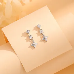 925 Sterling Silver Earring Post Zirconia Four Leaf Clover Drop Earrings Fashion Light Luxury Flower Geometric Earrings Women Jewelry