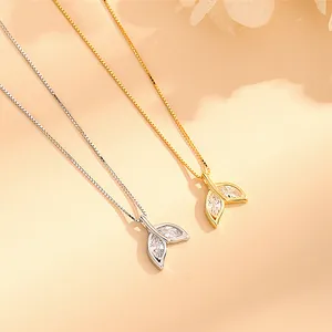 Elegant S925 sterling silver mermaid tail necklaces in gold and silver with cubic zirconia