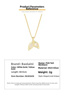 Detail view of S925 silver fishtail pendant necklace with sparkling zircon stones