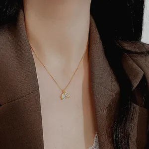 S925 sterling silver mermaid tail necklace with sparkling zircons on a delicate gold chain