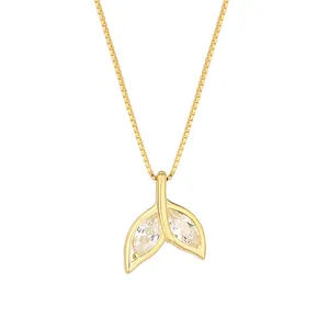 Elegant S925 sterling silver mermaid tail necklace with sparkling marquise zircon stones