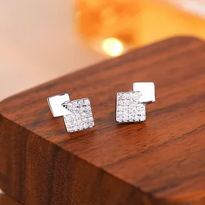 925 Sterlingsilber Geometrische Quadratische Ohrstecker Mikro Eingelegter Zirkonia Minimalistische Rhombus Ohrringe Für Damen Modeschmuck