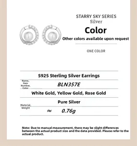 Details zu S925 Sterling Silber Creolen mit Perlen und funkelnden Zirkonia-Steinen