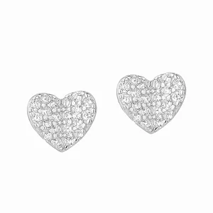 Pendientes de corazón brillantes en plata 925 con pavé de circonitas transparentes