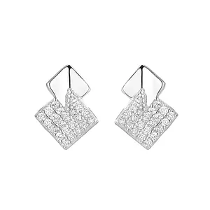 S925 Sterling Silber geometrische quadratische Ohrstecker mit Zirkonia-Pflasterung