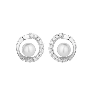 Elegante S925 Sterlingsilber Perlenohrstecker mit Zirkonia-Besatz für Frauen