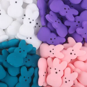 Schattige konijn siliconen kralen in wit, paars, blauw en roze voor DIY sieraden maken
