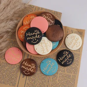 Round Wooden Hand Made Engraved Pendants With Heart Smiley Face DIY Jewelry Making Finding For Necklace Bracelet Decors