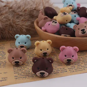 Cartoon bear head silicone loose beads in various colors for DIY handmade jewelry crafts