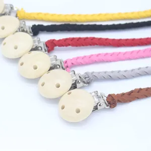 Détails de clips attache-tétine tressés multicolores avec embouts décoratifs en bois