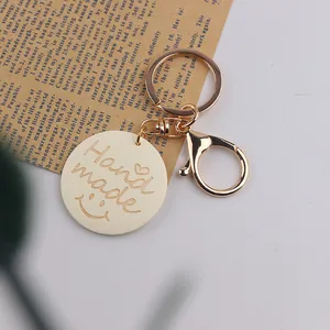 Handmade wooden smile face pendant keychain with gold lobster clasp for DIY jewelry