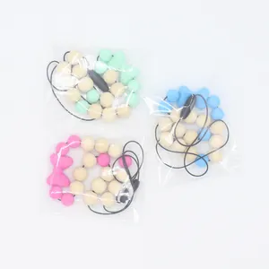 Lot de 3 colliers de dentition bébé avec nœuds en silicone et perles en bois naturel