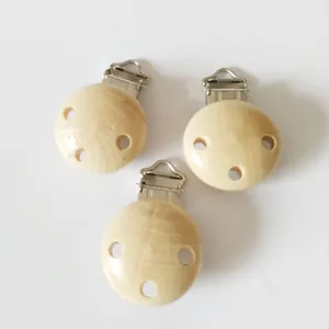 Tre clip per ciuccio in legno naturale per catenelle da dentizione fai-da-te e accessori