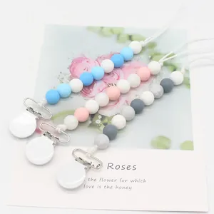 Food Grade Silicone Pacifier Clip For Baby Beaded Soothing Teether Chain Anti Drop Pacifier Holder For Infants Toddlers Modern Minimalist Style