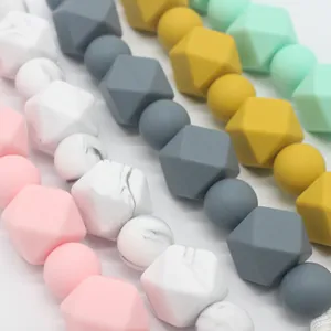 Cuentas de silicona para chupeteros en formas redondas y hexagonales para bricolaje