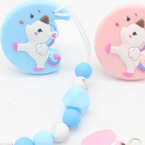 Silicone pacifier clip with cartoon unicorn beads and marble texture teething accessories