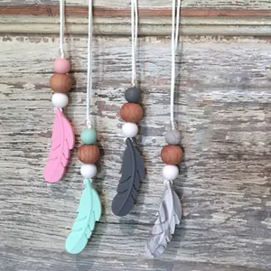 Baby Veer Bijtketting Voedselveilige Siliconen En Beukenhouten Kralen Verzachtend Bijtspeelgoed Voor Baby's En Peuters BPA-vrij Kauwbare Hanger Ketting