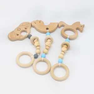 Lot de 3 jouets suspendus en bois pour portique bébé avec figurines et perles