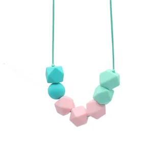 Siliconen Baby Bijtketting Voedselkwaliteit Geometrische Kralen BPA-vrij Kauwbaar Hanger Voor Baby's Peuters Verpleging Sensorische Sieraden