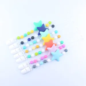 Silikon Baby Schnullerkette Stern Beißring Perlen Beruhigungsmittel Halter Anti-Drop Binkie Leine Für Säuglinge Kleinkinder Stillspielzeug