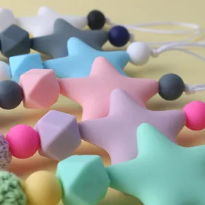 Macaron Silikonperlen Set mit Sternen und geometrischen Formen für Schnullerketten