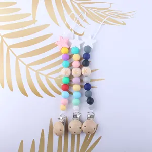 Silikon Baby Schnullerkette Mit Holzperlen Sternform Beißring Halter Für Säuglinge Beißspielzeug Gurt Babyartikel