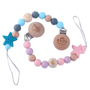 Silikon Buchenholz Baby Schnullerkette Mit Stern Beißring Perlen Halter Für Säugling Kleinkind Beißspielzeug Geschenk