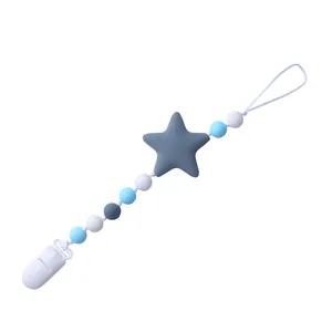 Silikon Schnullerkette mit Sternperle in Blau und Grau für Babys zum Zahnen
