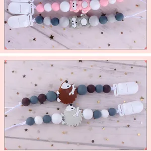 Silikon-Schnullerkette mit Zeichentrick-Fuchs und Igel-Perlen für zahnende Babys