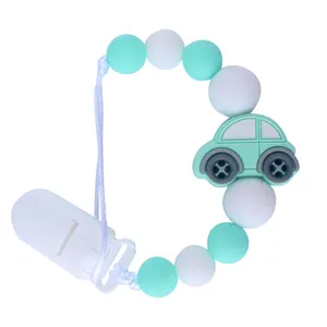 Schnullerkette aus Silikon mit mintgrünem Auto und weißen Perlen für Babys