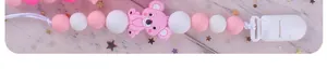 Detailsicht der rosa-weißen Silikon-Schnullerkette mit dekorativem Koala-Cartoon