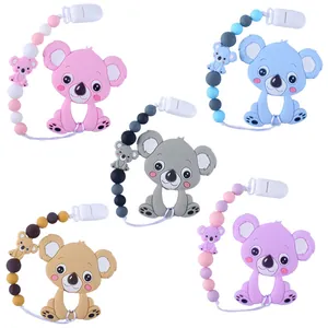 Silicone Baby Teether And Pacifier Clip Set Cartoon Koala Animal Beads Soother Chain Holder For Infants Toddlers BPA Free