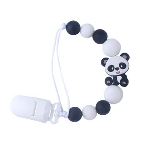 Silikon Schnullerkette mit schwarz-weißen Perlen und niedlichem Pandabär-Anhänger