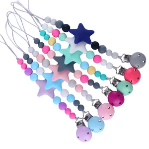 Set de cadenas para chupete de silicona con estrellas en siete colores variados