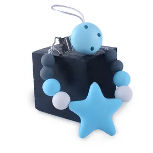Sujetachupetes de silicona con estrella azul y cuentas de colores para bebés