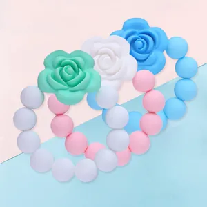 Massaggiagengive in Silicone per Neonati Bracciale Con Perline a Forma di Rosa Giocattolo per la Dentizione Senza BPA