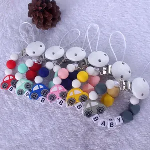 Baby Silikon Schnullerkette Mit Auto Anhänger Buchstabenperlen BPA Frei Lebensmittelechtes Silikon Beruhigungsleine Für Säuglinge Kleinkinder