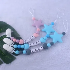 Silicone Baby Pacifier Clip Star Heart Beads Anti-Lost Soothing Toy Chain For Infants Toddlers Food Grade BPA Free Chain