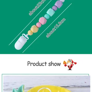 Detailed size specifications of the macaron silicone pacifier clip with 23cm length measurement