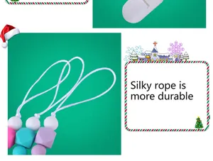 Detailed view of colorful silicone beads on a durable silky pacifier clip rope