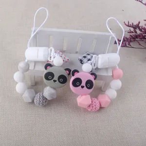 Chupetero de silicona con diseño de panda en rosa y gris para el alivio del bebé