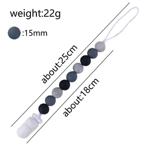 Catenella portaciuccio in silicone con perle da 15mm e clip di sicurezza per neonati