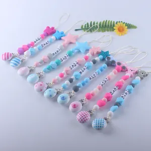 Silicone pacifier clip set with colorful beads and various shapes for baby teething