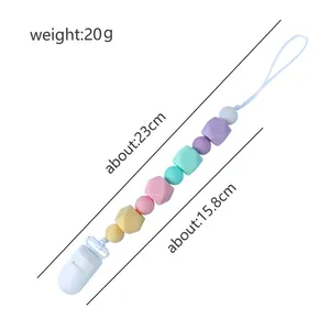 Pastel silicone bead pacifier clip for infants with durable white plastic safety clasp